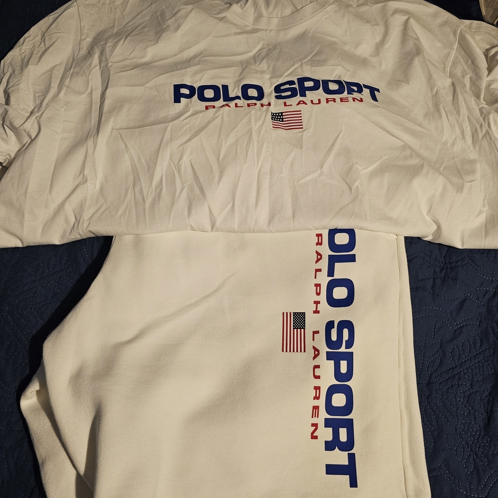 Ralph Lauren Polo Sport White Short Set with Blue and Red Accents